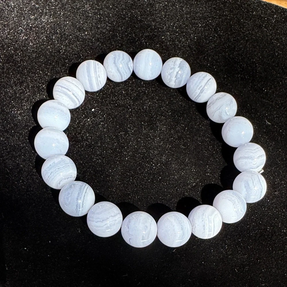 Blue Lace Agate Beaded Bracelet 10mm
